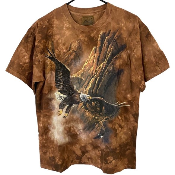 The Mountain Other - Vintage 1997 The Mountain Bald Eagle Graphic Shirt Men's Large Brown Tye-Die Tee